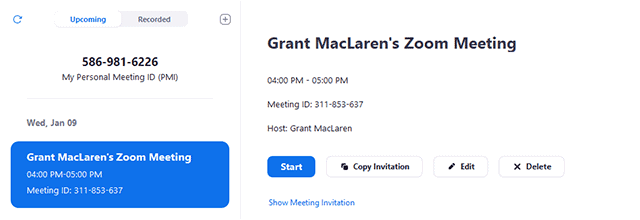 My Meeting Features of Zoom App.