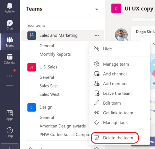 How to Delete a team in Microsoft Teams