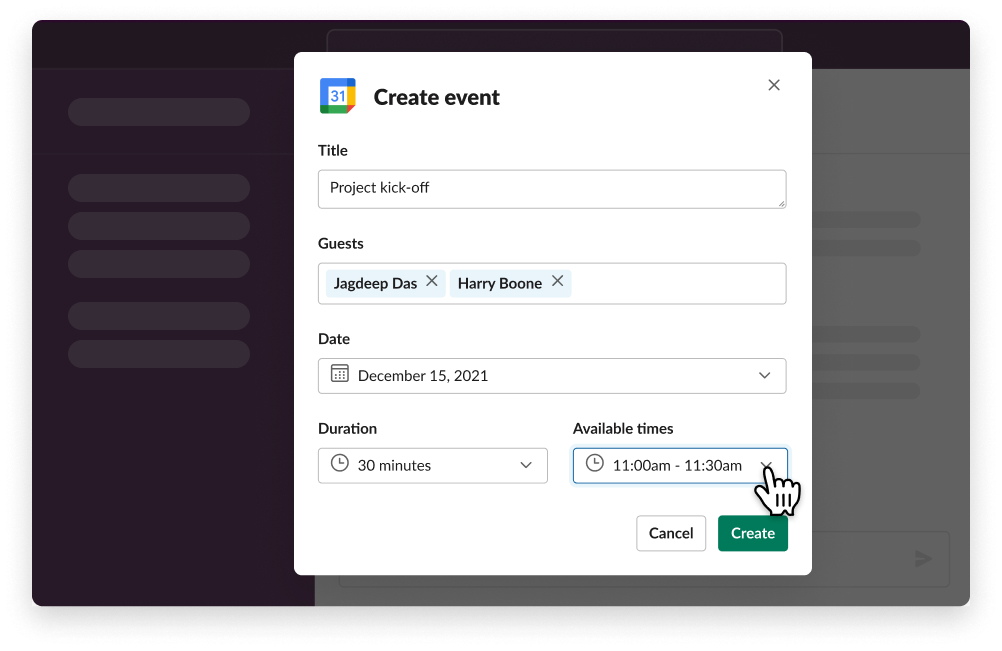 Schedule a meeting without leaving Slack